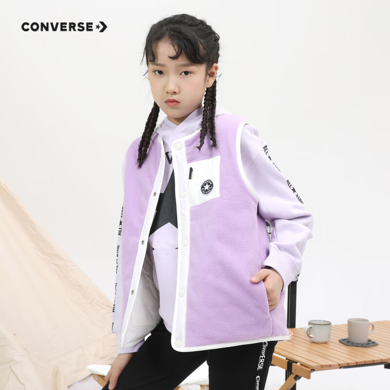 限尺碼：Converse 匡威 兒童雙面穿保暖棉馬甲 羽白色 90/52(2T) 69.31元（需領(lǐng)券）