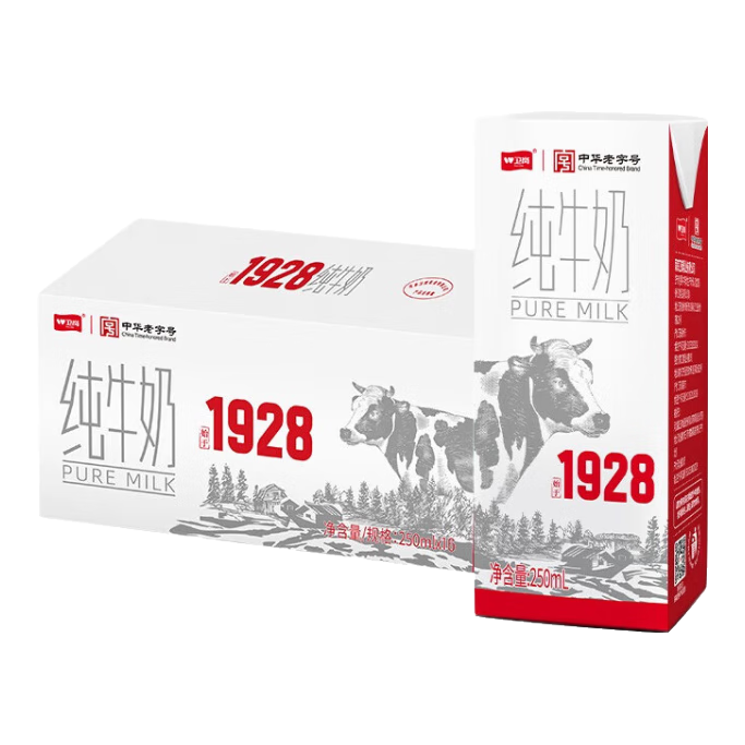 百亿补贴、plus会员：卫岗 8月产 全脂纯牛奶 250ml*16盒 38.86元（需领券）