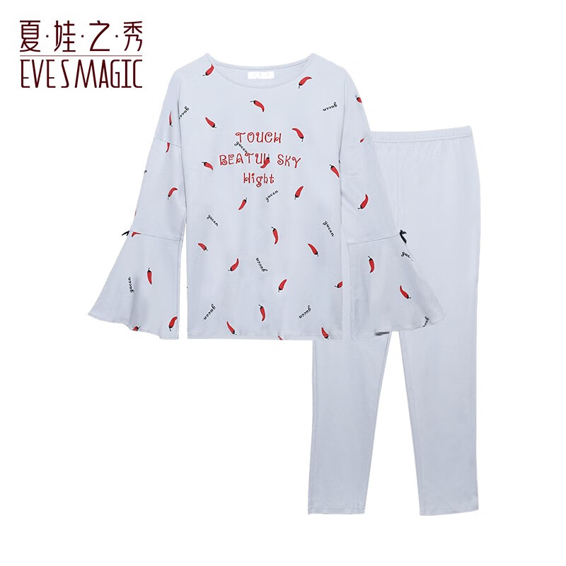 EVE'S MAGIC 夏.娃.之.秀 睡衣女纯色透气套装百搭舒适休闲可外穿简约家居服套装 兰色睡衣套装(J4035) 券后58.51元