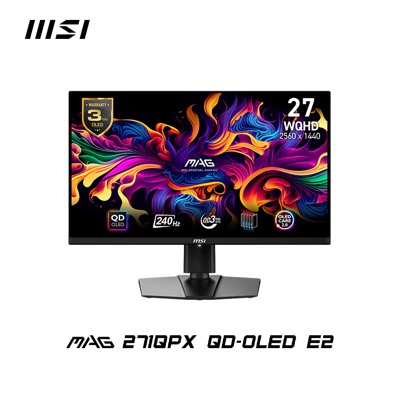 京东PLUS：MSI 微星 MAG271QPX 26.5英寸OLED显示器（2560*1440、240Hz、 HDR400） 券后2740元