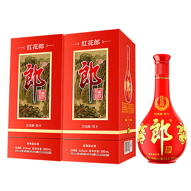 百亿补贴、PLUS会员：郎酒红花郎10 第四代 酱香型 高度白酒 53度 500ml*2瓶  573.21元