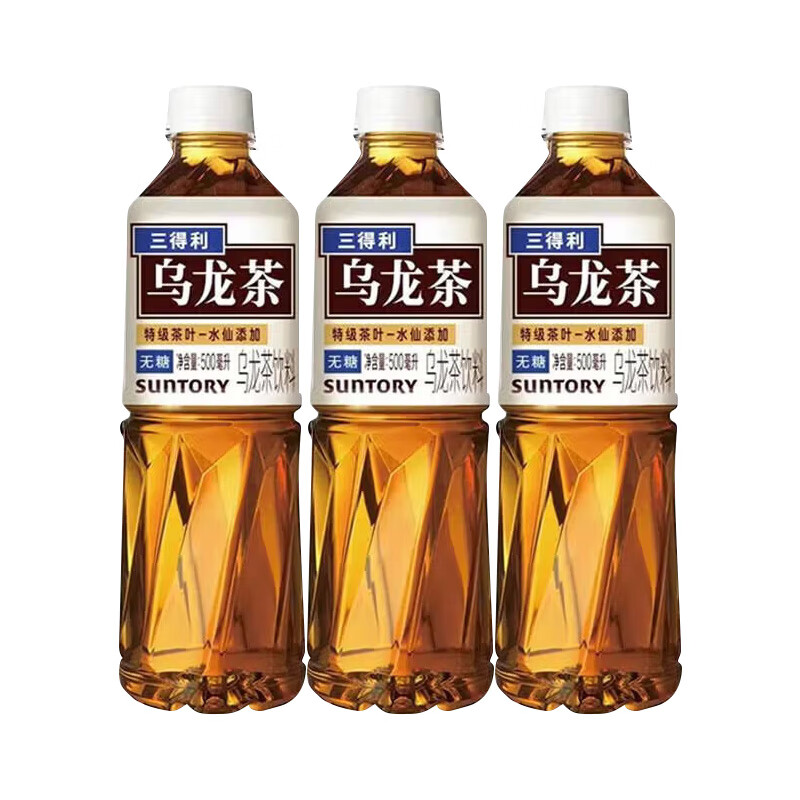 SUNTORY 三得利 烏龍茶飲料 茶味甘醇 500ml*15瓶茉莉植物麥茶橘皮無糖烏龍 無糖烏龍茶500ml*3瓶 ￥15.9