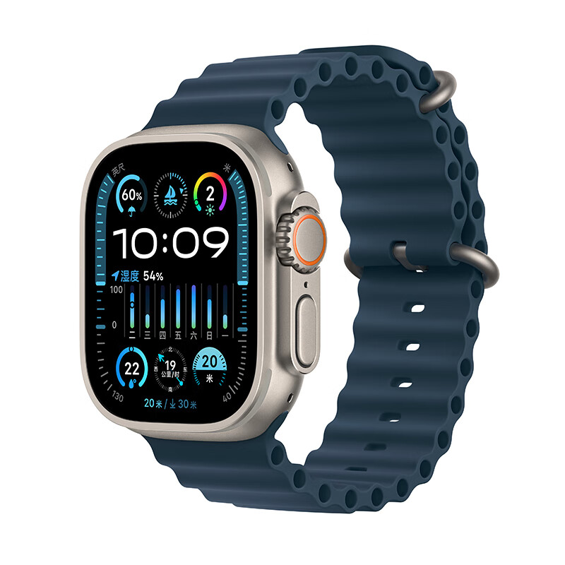 12期免息、以舊換新補(bǔ)貼：Apple 蘋果 Watch Ultra2 智能手表 GPS+蜂窩版 49mm 鈦金屬原色 藍(lán)色海洋表帶 券后5566.65元