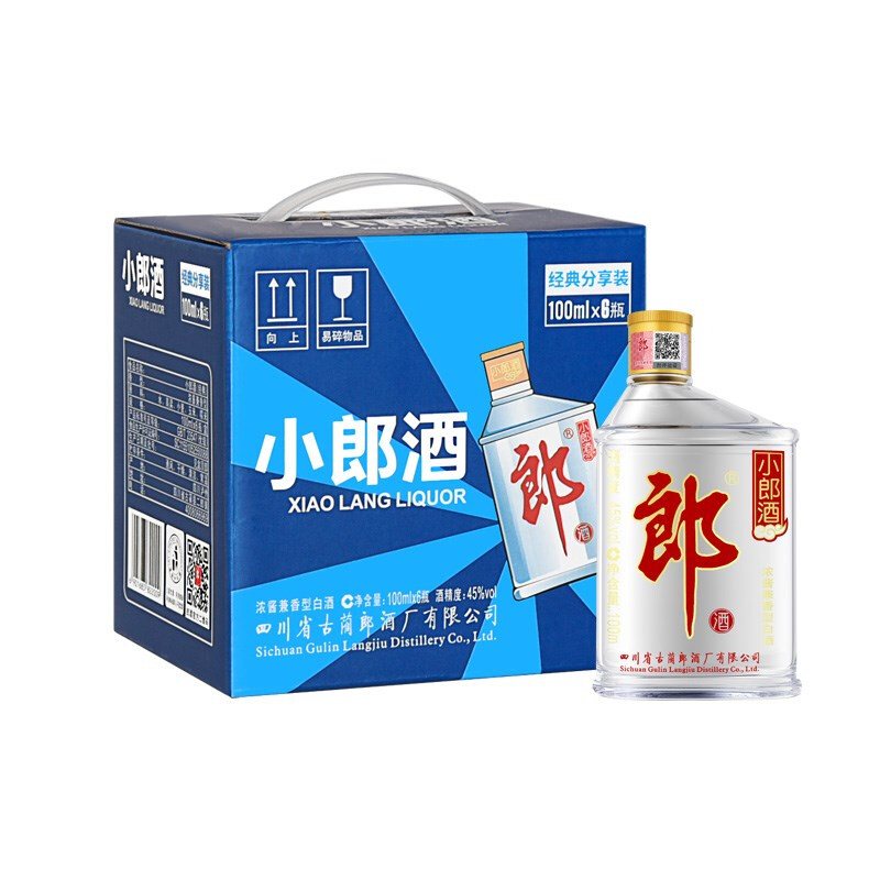 LANGJIU 郎酒 歪嘴郎 浓酱兼香型白酒 小郎酒 45度 100mL 6瓶 分享装 券后59.4元