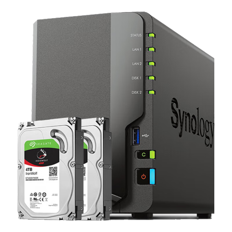 雙11狂歡: 群暉（Synology）DS224+搭配2塊希捷(Seagate) 4TB酷狼IronWolf ST4000VN006硬盤套裝 3657.32元