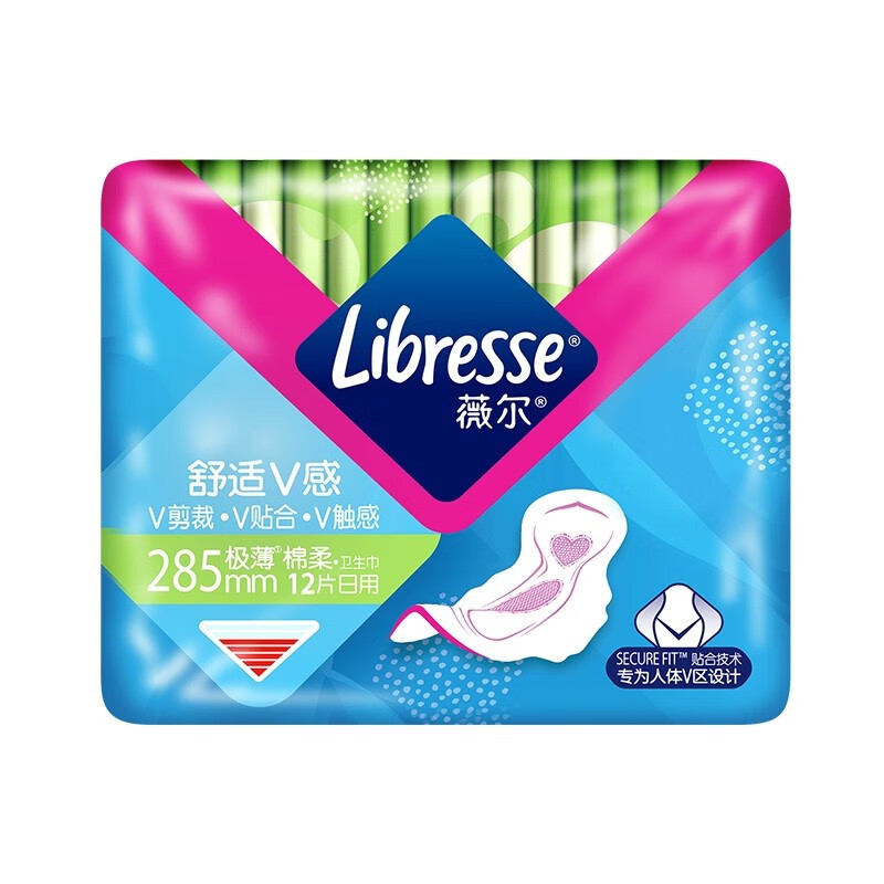 薇尔 Libresse 舒适V感285加长日用12片极薄棉柔卫生巾 5.4元（需买4件，需用券）