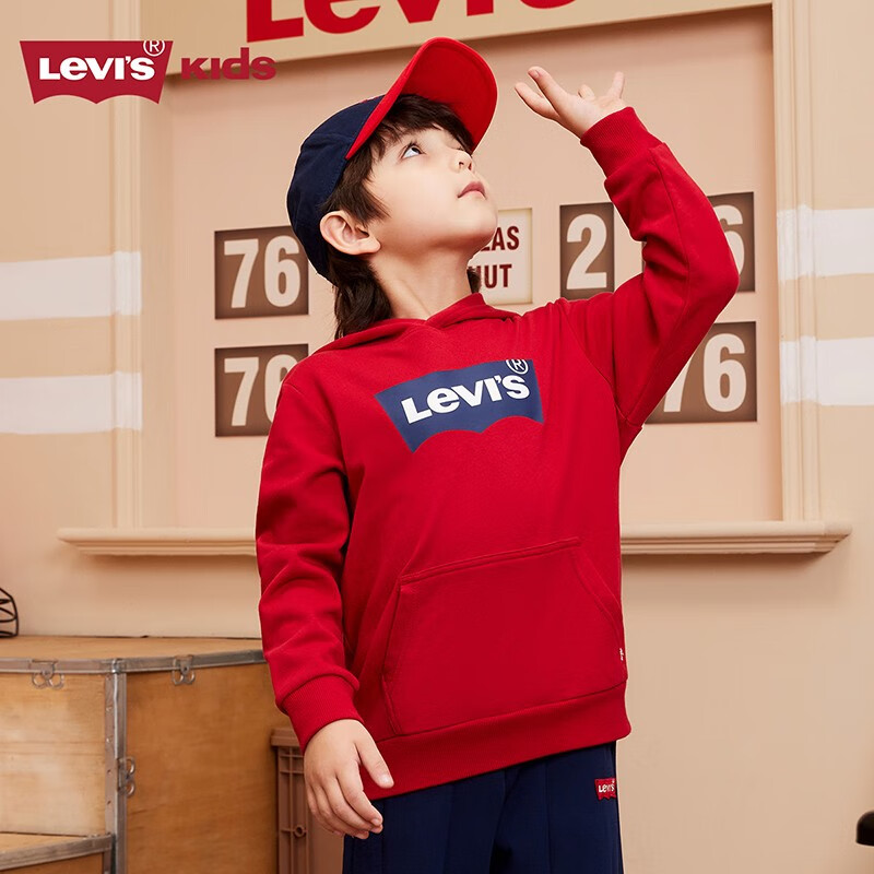 Levi's 李维斯 童装男女童连帽经典蝙蝠标卫衣春秋纯棉儿童舒适针织上衣 辣椒红 150/72(M) 299元