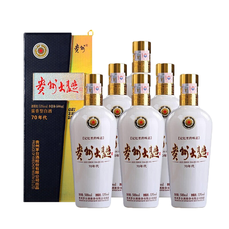 雙11狂歡、plus會(huì)員：茅臺(tái)貴州大曲酒 醬香型白酒 53度 500mL 6瓶 70年代 1466.17元包郵