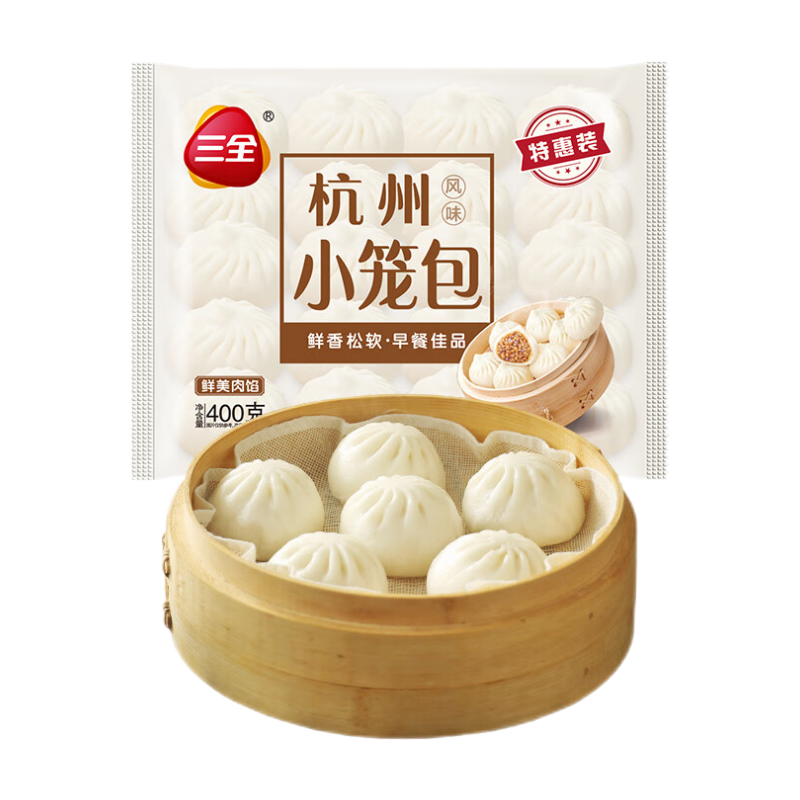 plus會(huì)員、首購(gòu)：三全 杭州發(fā)面小籠包400g 早餐面點(diǎn)合輯*10件 4.7元/件（共 47元包郵）