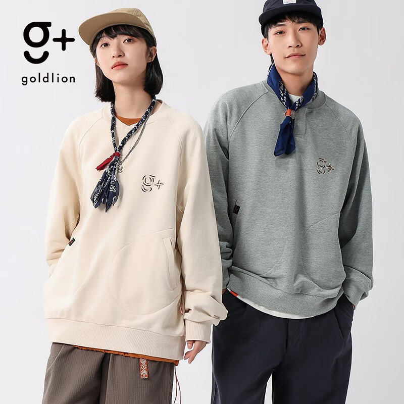 PLUS會員:金利來（Goldlion）g+男士衛(wèi)衣春秋季山系刺繡logo套頭寬松上衣 167.16元