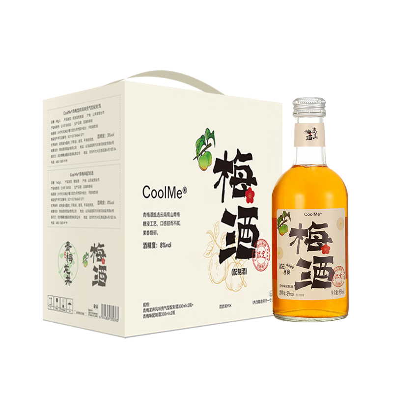 CoolMe 青梅龍井8度330ml*4瓶禮盒 酷蜜微醺果酒贈(zèng)杯子 團(tuán)圓分享裝送禮 ￥37.9