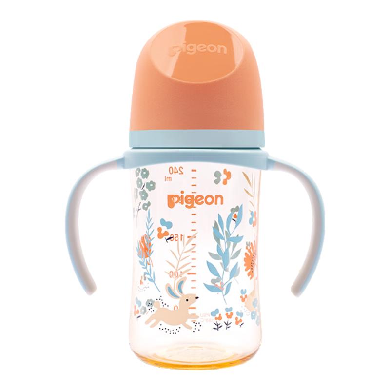 雙11狂歡：貝親（Pigeon）自然實(shí)感第3代 雙把手奶瓶 240ml-叢林小兔 M號(hào) 3個(gè)月以上 AA218 80.12元（需領(lǐng)券）