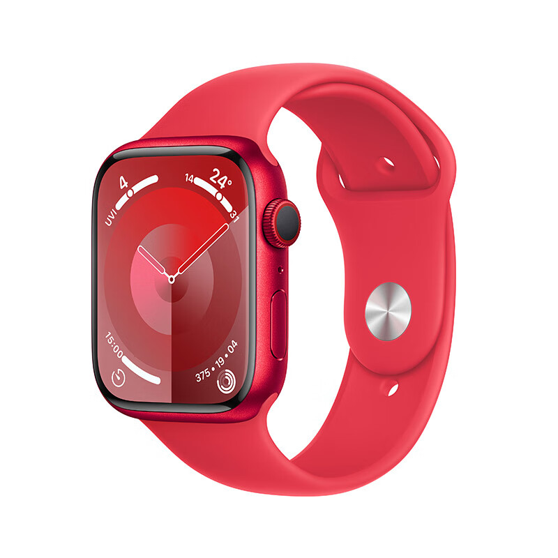 以旧换新补贴、PLUS会员：Apple 苹果 Watch Series 9 智能手表 GPS+蜂窝网络款 45mm 红色铝金属表壳 红色橡胶表带 M/L 3382.16元