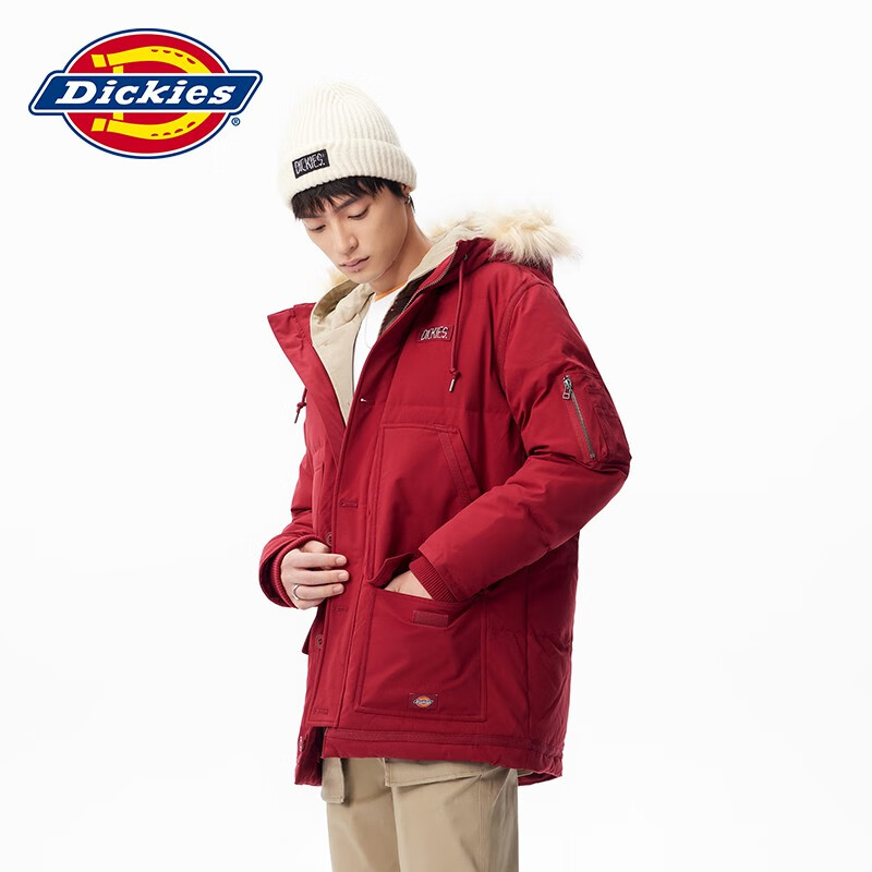 Dickies 帝客 羽絨服 迷彩印花撞色秋冬男式灰鴨絨厚外套9482 磚紅色 L 券后301元