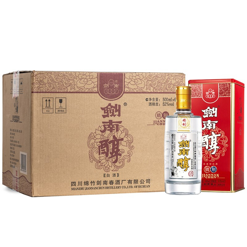 劍南春 劍南醇 精制 52度 濃香型白酒 500ml*6瓶 券后183.61元