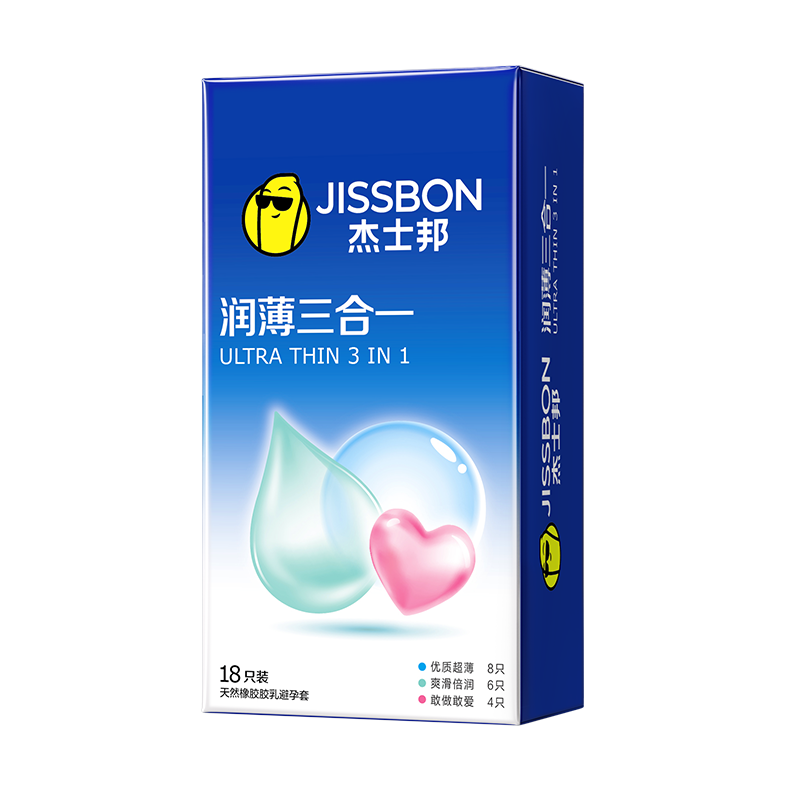 jissbon 杰士邦 安全套 潤(rùn)薄三合一 共18只 2.9元（雙重優(yōu)惠）