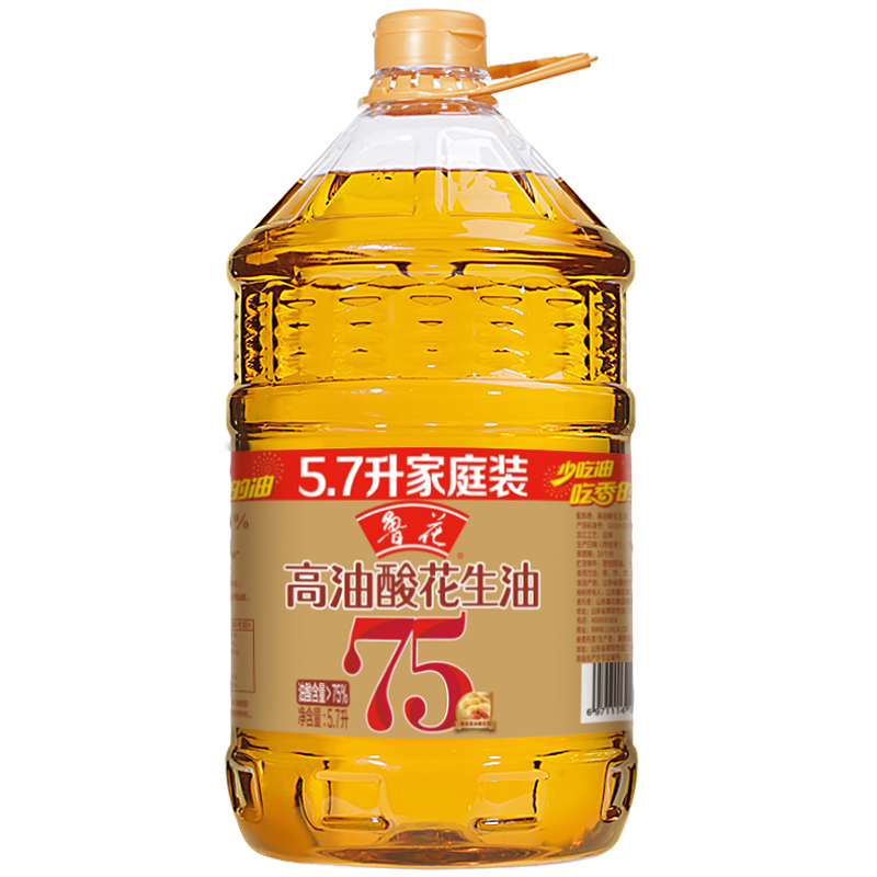 双11狂欢、PLUS会员：鲁花 高油酸花生油 食用油粮油5S物理压榨 5.7L 153.72元（需领券）