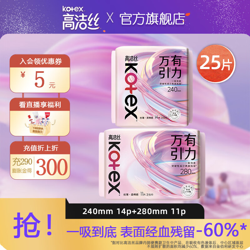 kotex 高潔絲 萬有引力 系列 240+280mm共25片 券后24.7元