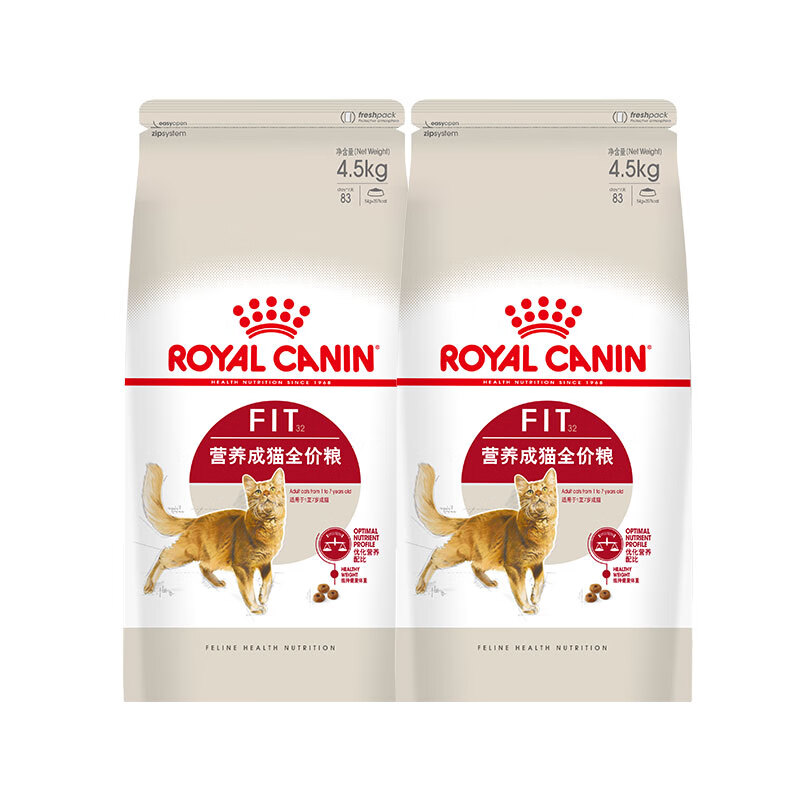 京東PLUS：ROYAL CANIN 皇家 成貓貓糧 營養(yǎng)均衡 F32 通用糧 1-7歲4.5kg*2 329元