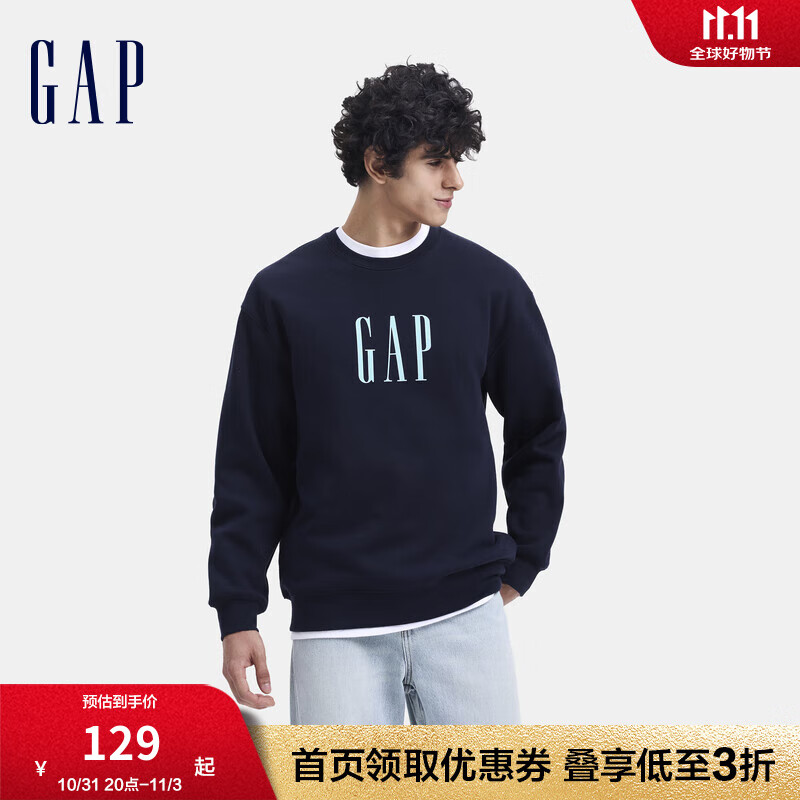 Gap男女装2024秋季新款印花字母logo抓绒圆领卫衣休闲上衣 海军蓝 175/96A(L)亚洲尺码 ￥124