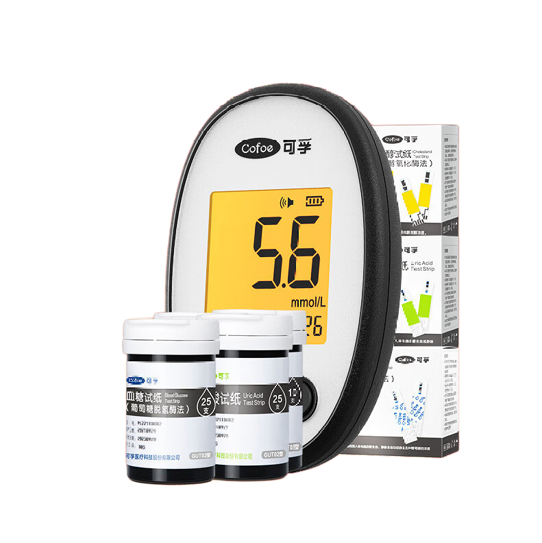 Cofoe 可孚 GUT02 血糖胆固醇尿酸测试仪+50支血糖试纸+25支尿酸试纸+20胆固醇试纸+等量采血针 177.65元