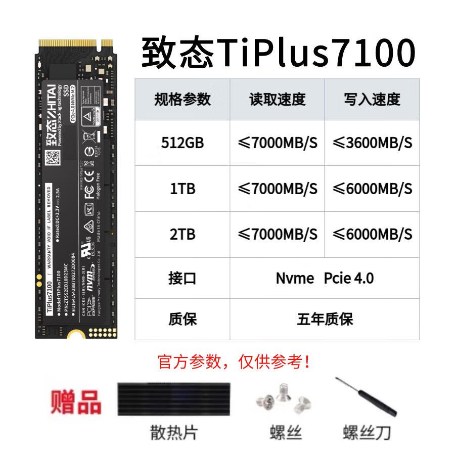 ZHITAI 致态 TiPlus7100 送64G U盘 500GB 533.7元