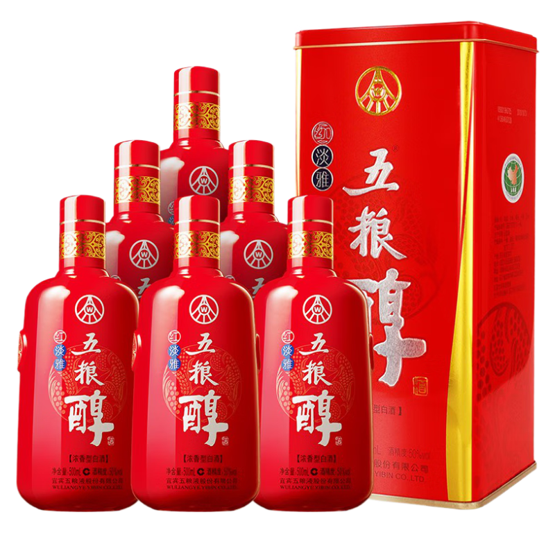 百億補貼、PLUS會員：五糧液 紅淡雅 濃香型白酒 50度 500ml*6 整箱裝  256.41元包郵