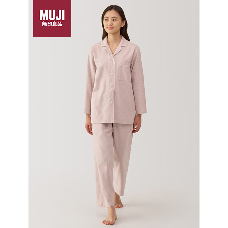 MUJI 無印良品 无印良品（MUJI）女式 无侧缝法兰绒 睡衣 家居服套装 浅粉红色4A M 348元