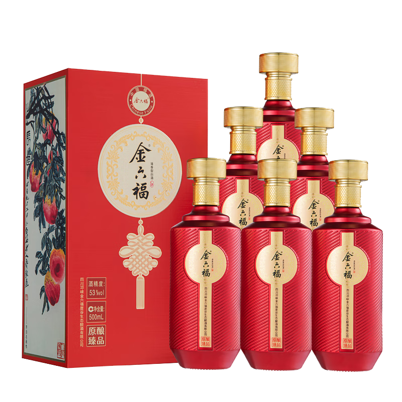 百亿补贴：金六福 长寿图中国红 53度 500ml*6瓶 整箱装  256.41元包邮