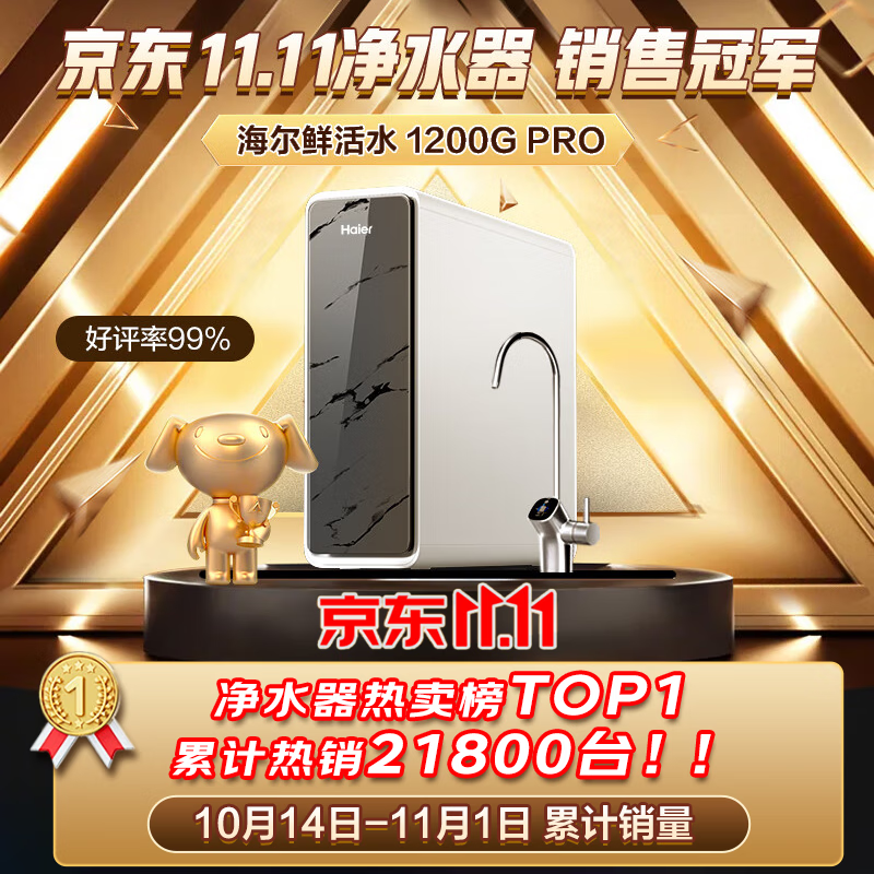 Haier 海尔 净水器鲜活水pro家用净水机5年RO 行业TOP款-鲜活pro1200G 券后1655.24元