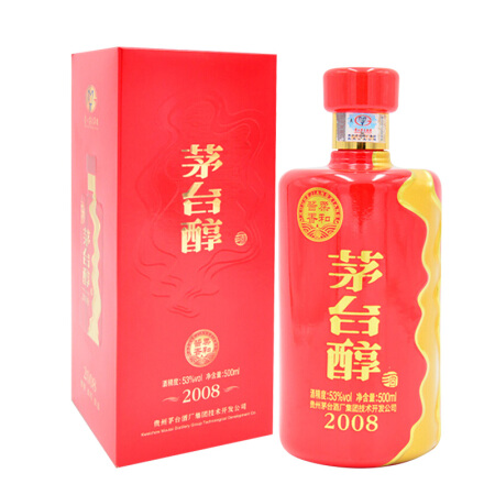 MOUTAI 茅台 醇 2008 53%vol 柔和酱香型白酒 500ml 单瓶装 43.9元（需买2件，需用券）