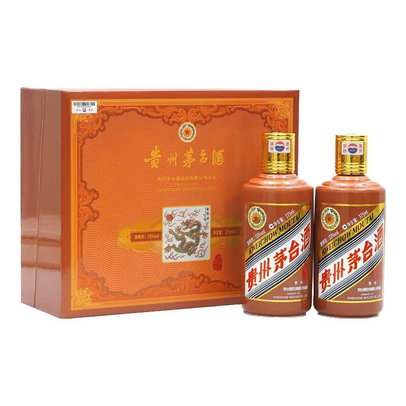 限移动端、京东百亿补贴：MOUTAI 茅台 生肖纪念 甲辰龙年 酱香型白酒 53度 375ml*2瓶礼盒装 3761.01元