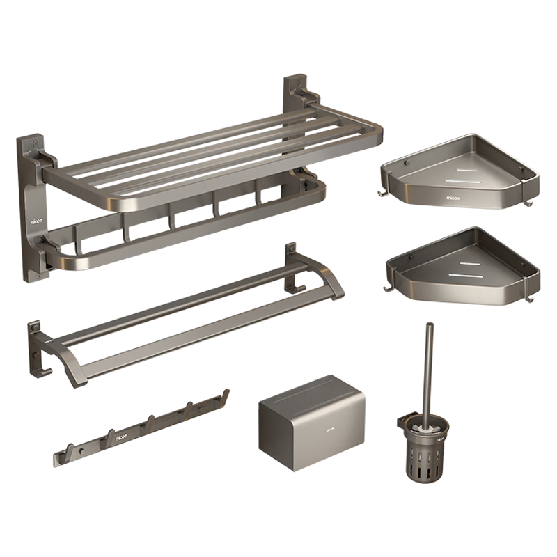 限地區(qū)、PLUS會員：（MICOE）四季沐歌 衛(wèi)生間置物架槍灰色毛巾架太空鋁折疊浴巾架免打孔太空鋁掛件套裝 150.58元（需領券）