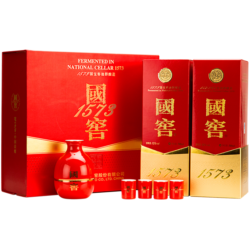 PLUS會員：瀘州老窖 國窖1573 濃香型白酒 52度500ml*2瓶 紅釉禮盒裝 含禮袋 1850.2元（返卡后1830.2元）