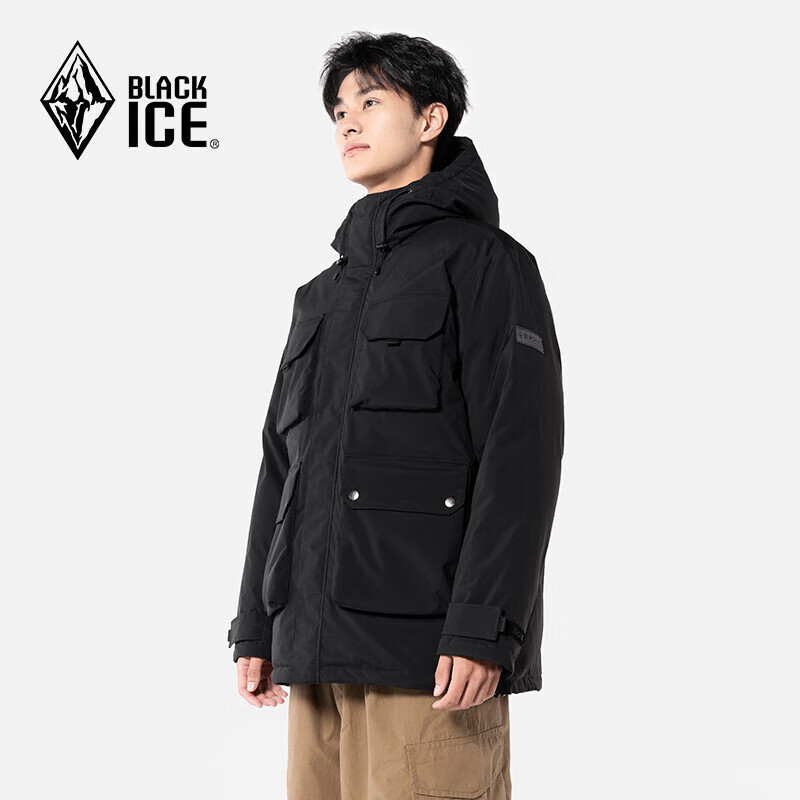 BLACKICE 黑冰 城市輕戶外男款連帽鵝絨工裝羽絨服 565.76元