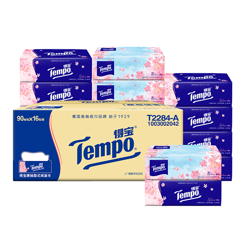 Tempo 得宝 樱花香味 抽纸 4层90抽16包 券后39.34元