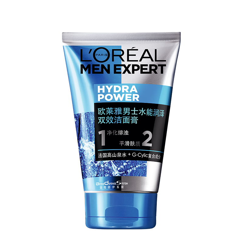 L\'OREAL PARIS 男士水能润泽双效洁面膏 100ml 38.9元