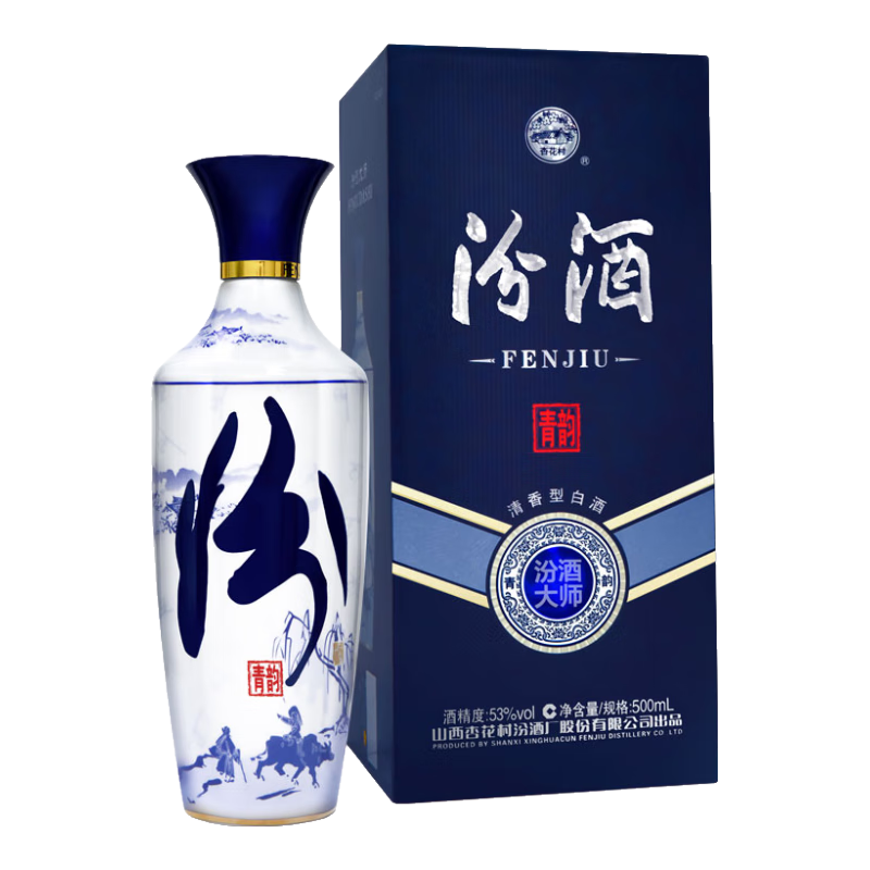 plus会员：汾酒 青花大师 青韵 清香型 白酒 53度 500ml 单瓶装  266.4元（需领券）