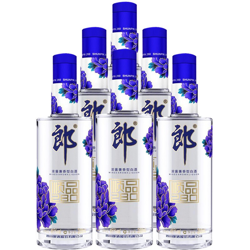 LANGJIU 郎酒 顺品郎蓝顺 浓酱兼香型白酒 45度280ml*6瓶 整箱装 券后127元