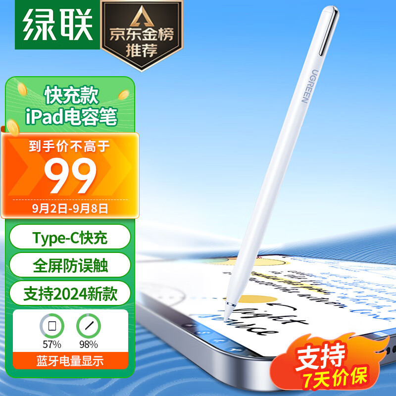 UGREEN 绿联 电容笔iPad苹果笔apple pencil二代 券后88.31元