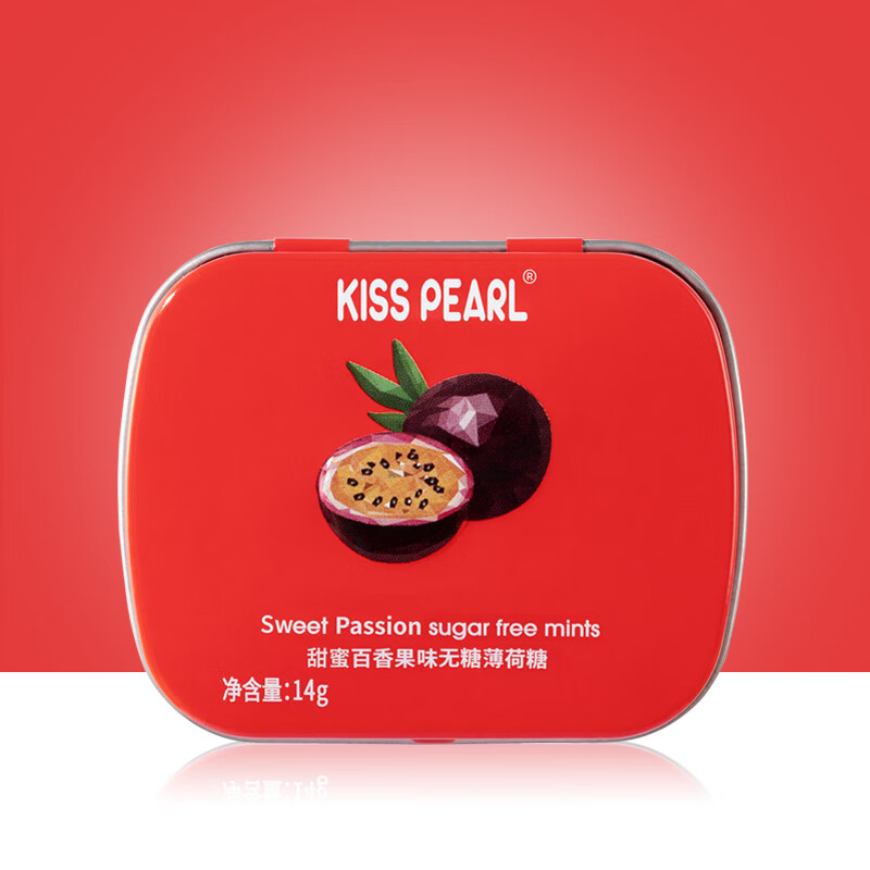 kisspearl KISS PEARL 无糖薄荷糖 口香糖清新口气 0糖铁盒装零食糖果 甜蜜百香果 9.2元