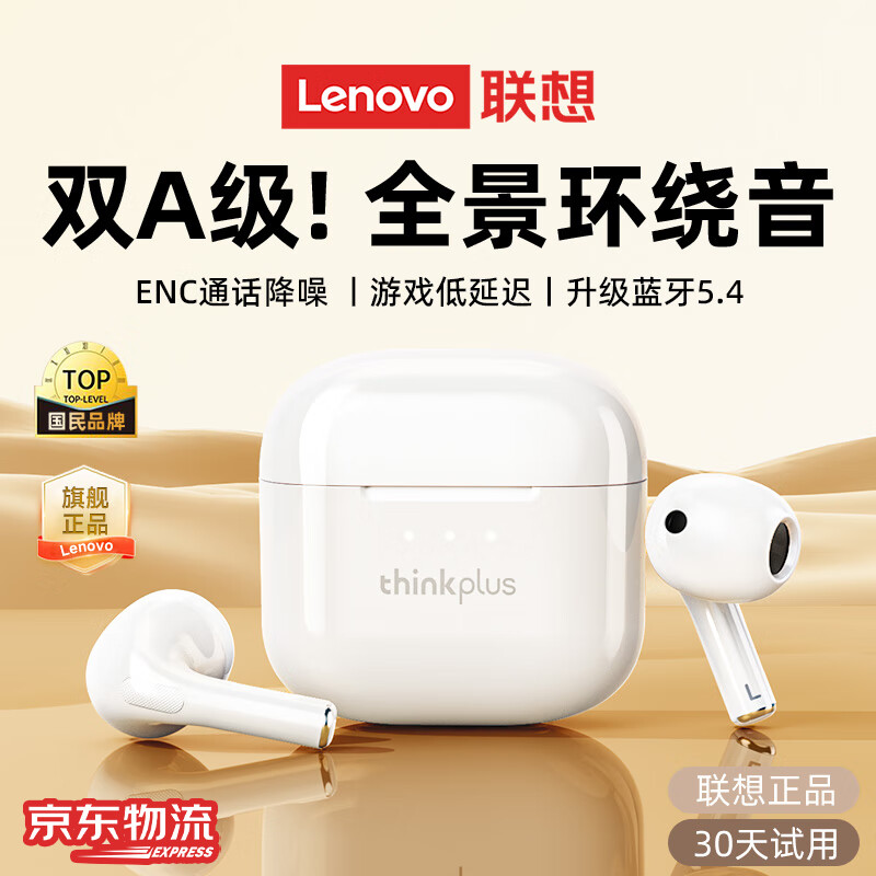 限移动端、京东百亿补贴：Lenovo 联想 蓝牙耳机蓝牙5.4半入耳机 白色 49元