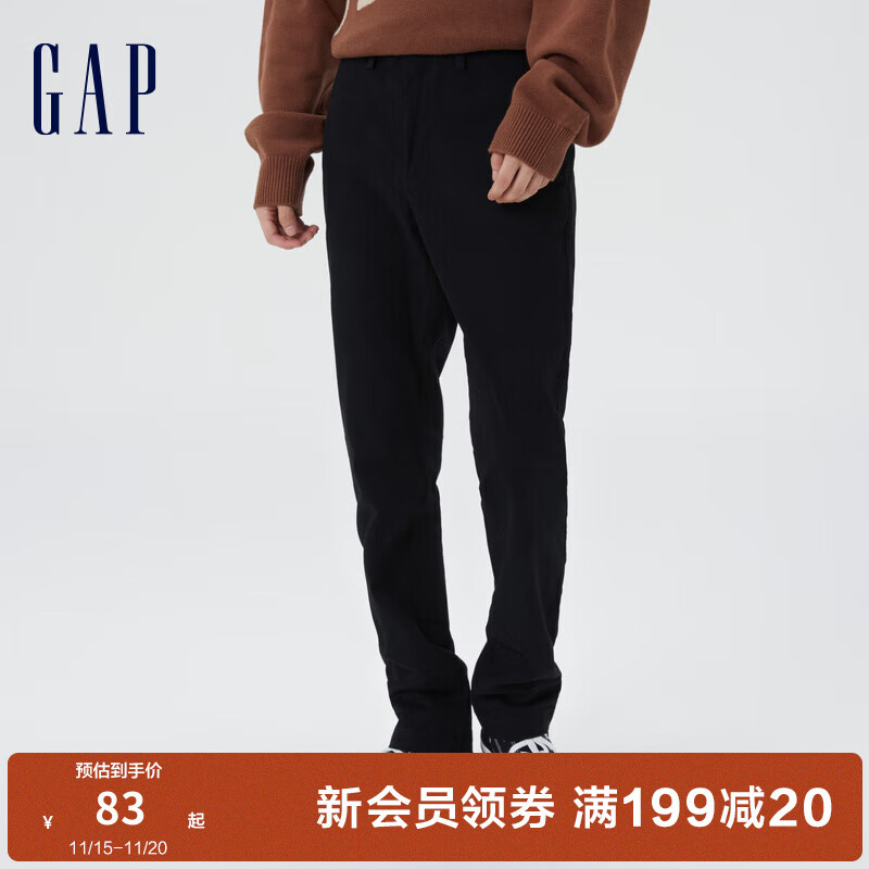 Gap 盖璞 男装春季款商务弹力紧身卡其裤长裤通勤休闲运动裤潮 正黑色 32/29 83元