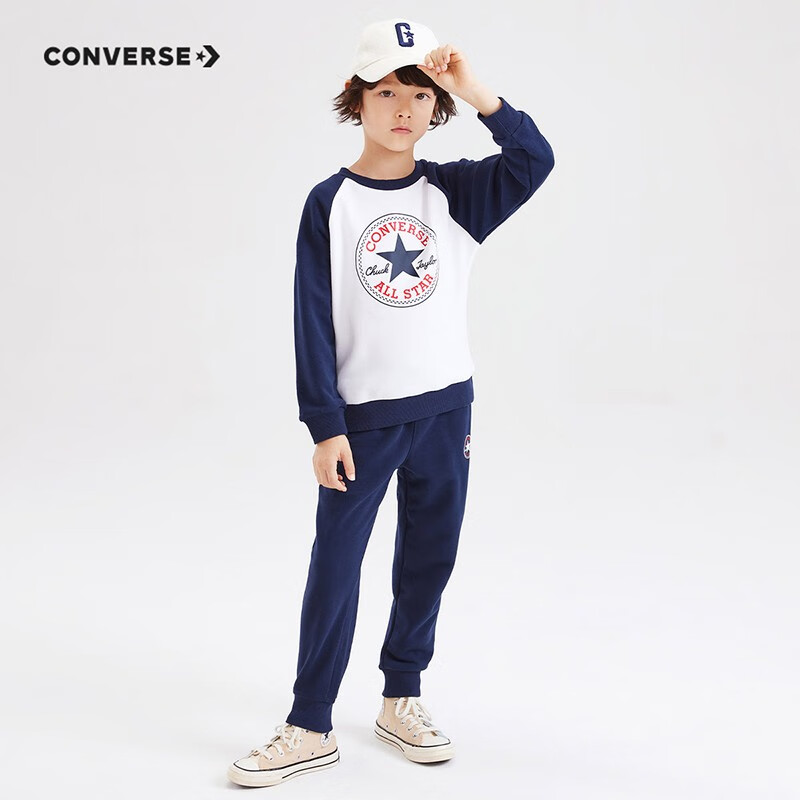 CONVERSE 匡威 儿童男童套装秋季大童圆领卫衣裤子两件装小女孩新款休闲上衣 藏青蓝 160/80（XL） 178.92元