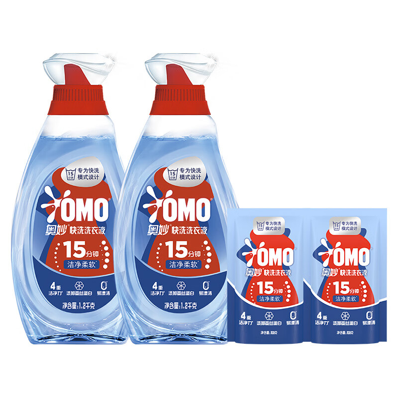 OMO 奥妙 快洗洗衣液 1.2kg*2瓶+100g*2袋 36.01元