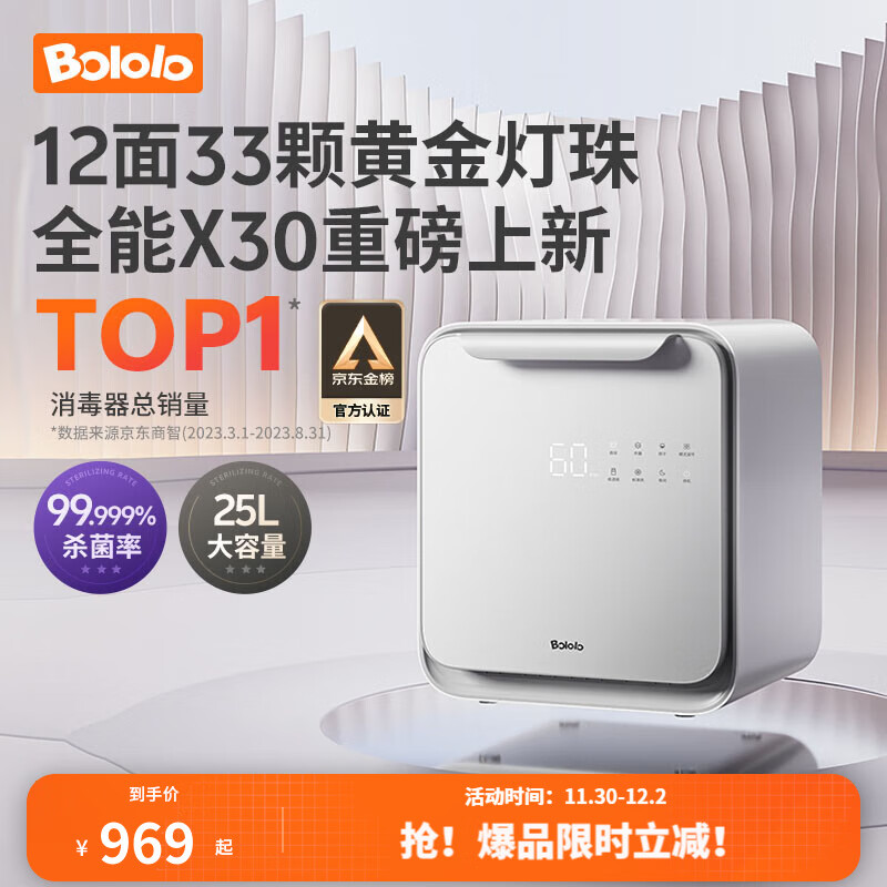 Bololo 波咯咯 奶瓶消毒器烘干一体机 25L 33颗灯珠+负离子 902元