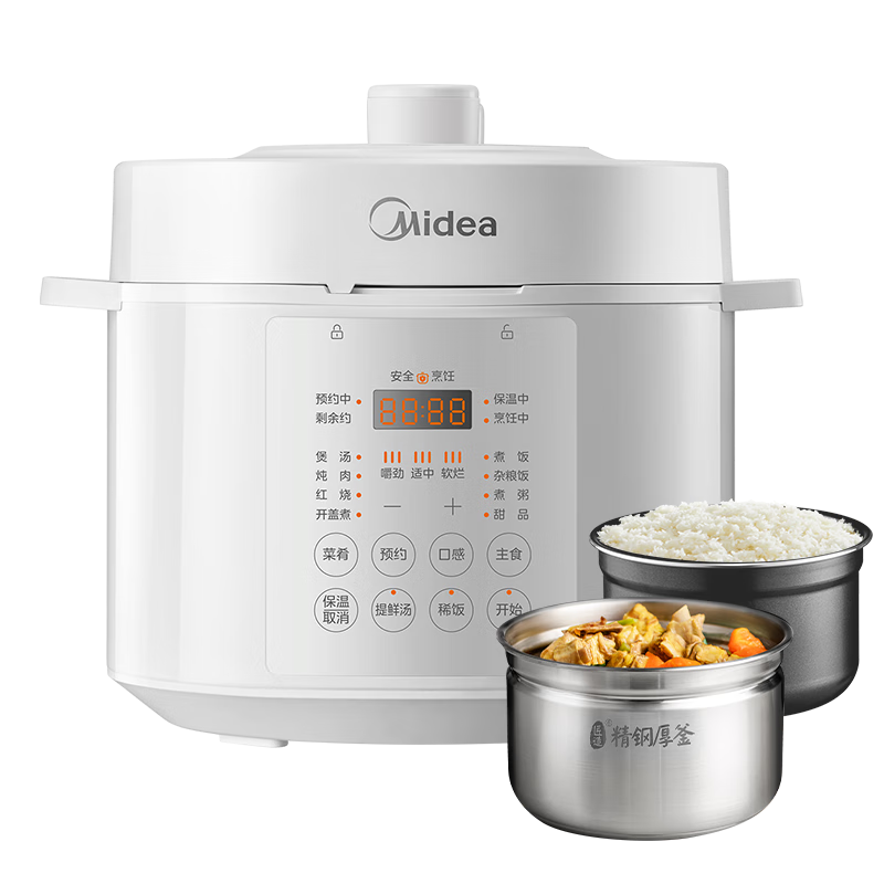 PLUS会员：Midea 美的 MY-E5622 0涂层精钢釜电压力锅 5L 216.75元包邮