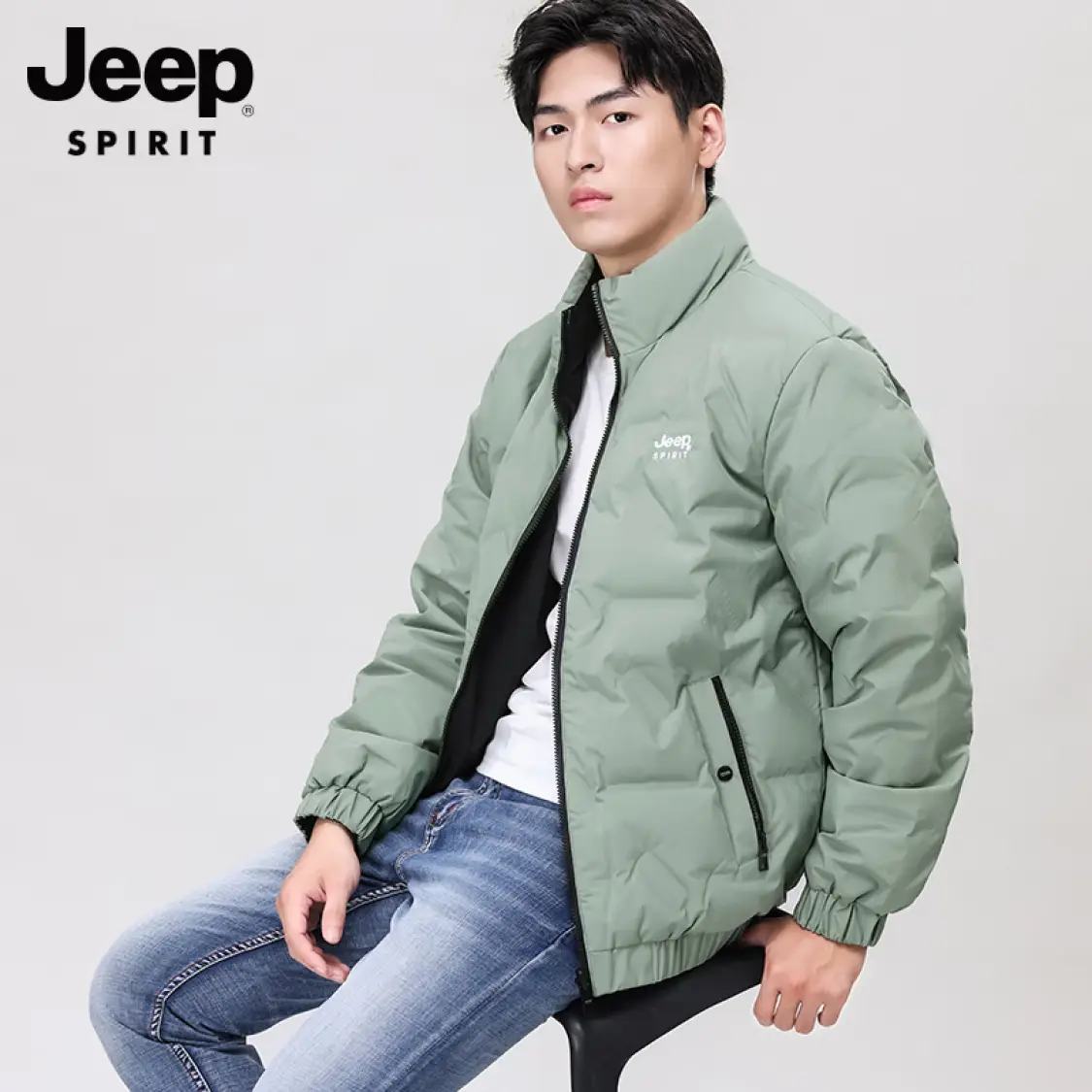 plus会员: JEEP SPIRIT 冬季轻薄款羽绒夹克 双面穿立领外套 豆绿色 246.51元包邮（需领券）