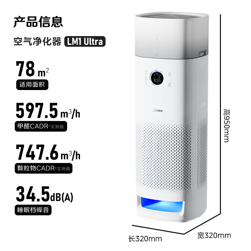 以旧换新补贴：Midea 美的 KJ600F-LM1 Ultra 空气净化器 券后1369.57元