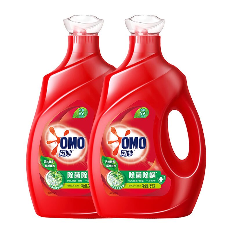 OMO 奥妙 除菌除螨酵素洗衣液 3kg*2瓶 持久留香 券后60.9元